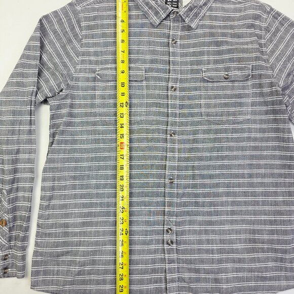 Billabong Size XL Mens Pockets Gray White Stripe Long Sleeve Logo Cotton Shirt - Picture 11 of 12